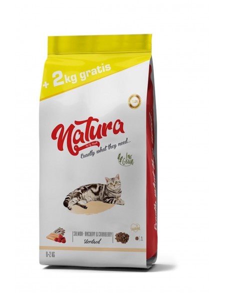 Natura Somonlu Hamsili ve Yaban Mersinli Düşük Tahıllı Kısırlaştırılmış Kedi Maması 8kg+2kg