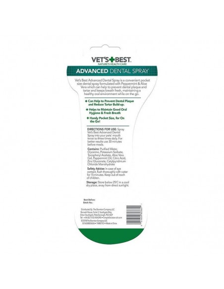 Vet’s Best Advanced Naneli ve Aloe Veralı Köpek Ağız ve Diş Bakım Spreyi 14ml