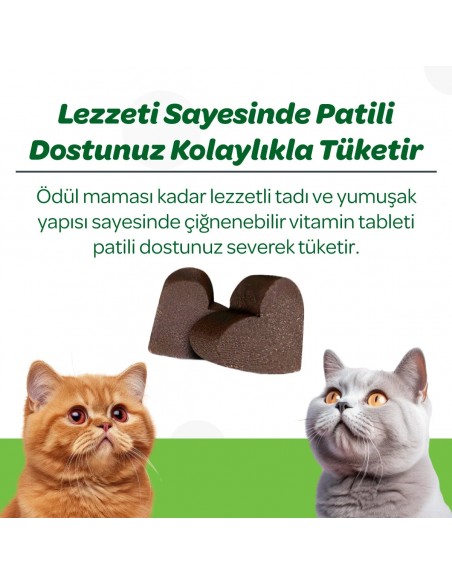 Vet's Plus Hairball Kediler İçin Malt ve Kinoalı Tüy Yumağı Önleyici Çiğnenebilir Tablet (60'lı)