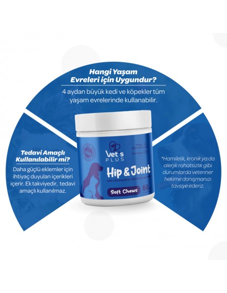 Vet's Plus Hip&Joint Kedi ve Köpekler İçin Eklem Destekleyici Çiğnenebilir Tablet (60'lı)