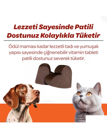 Vet's Plus Multi-Vitamin Kedi ve Köpekler İçin Spirulinalı Vitamin Çiğnenebilir Tablet (60'lı)