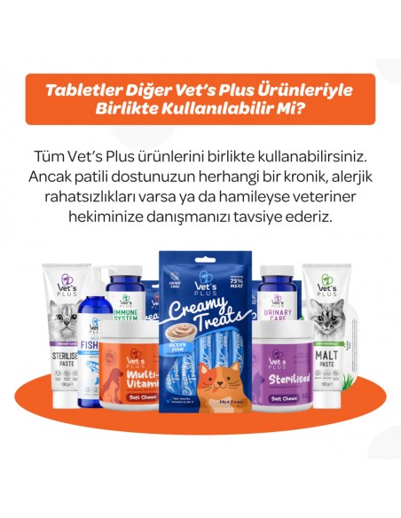 Vet's Plus Multi-Vitamin Kedi ve Köpekler İçin Spirulinalı Vitamin Çiğnenebilir Tablet (60'lı)